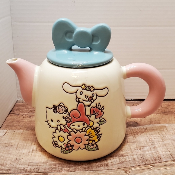 Blue Sky Hello Kitty and Friends Teapot with Lid Porcelain teal bow.NWOT - Picture 1 of 5